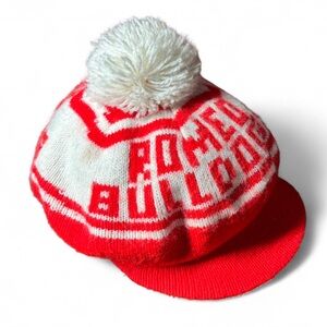 Vintage Knitted Red and White Pom Pom Beanie